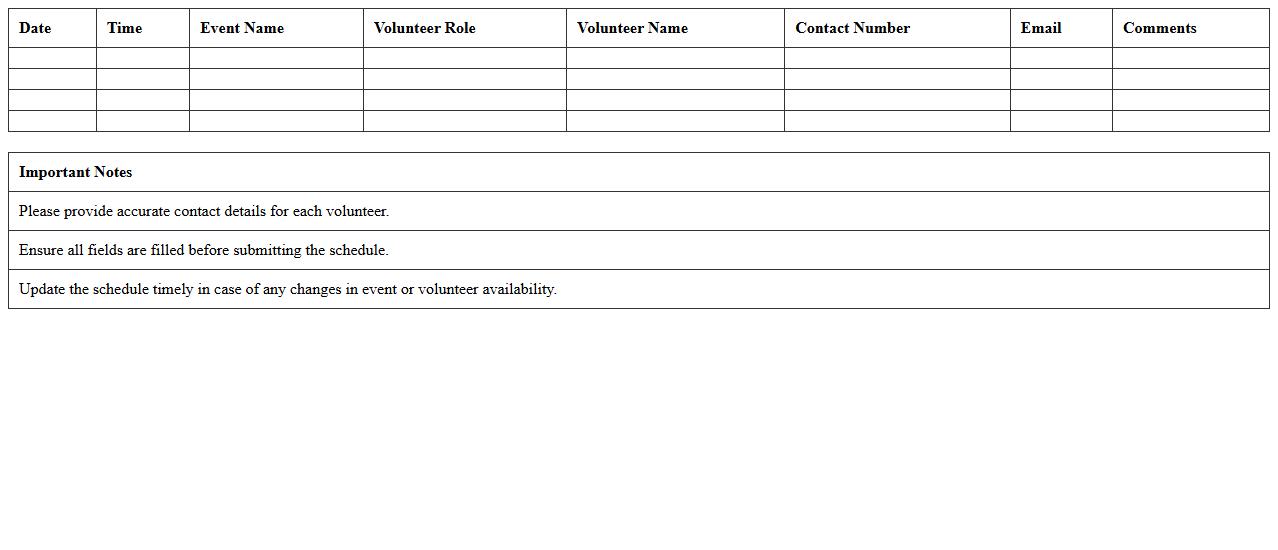 Event Volunteer Sign-Up Schedule Excel Sheet