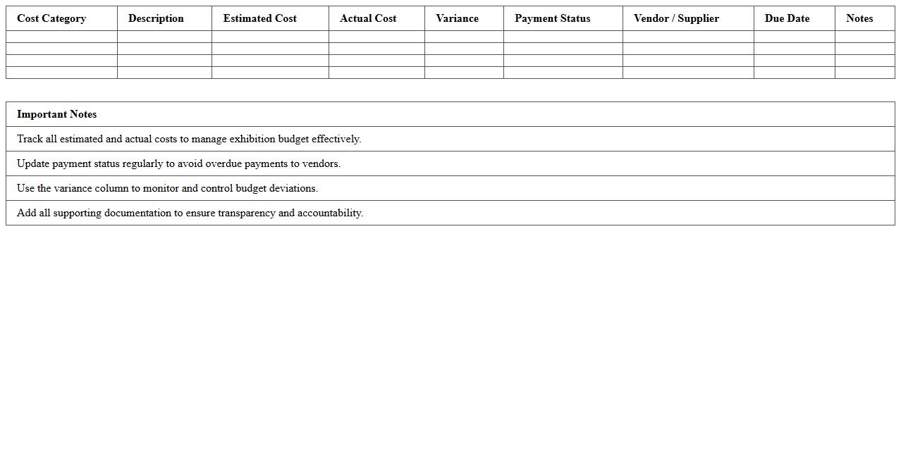 Exhibition Cost Tracking Spreadsheet