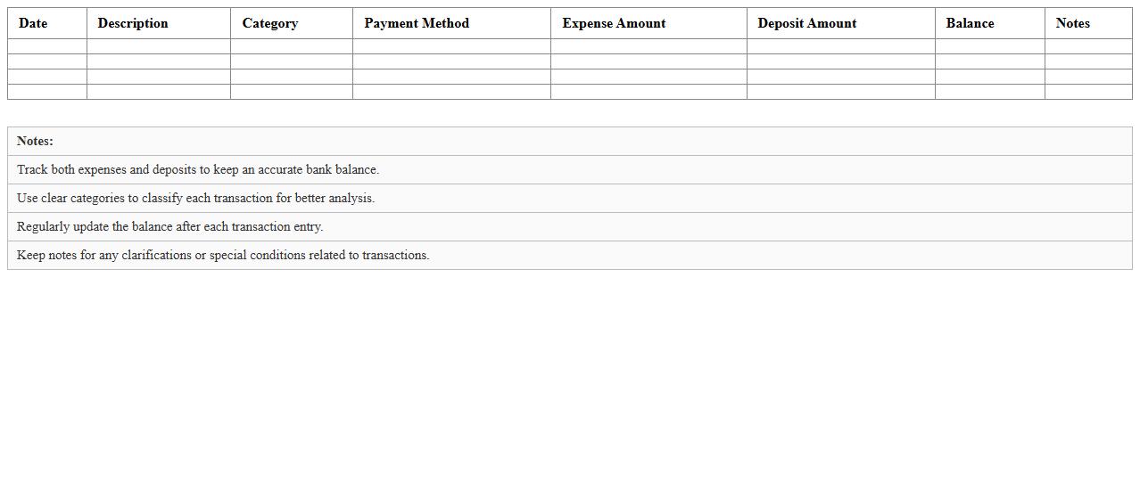 Expense and Deposit Banking Log Excel Sheet