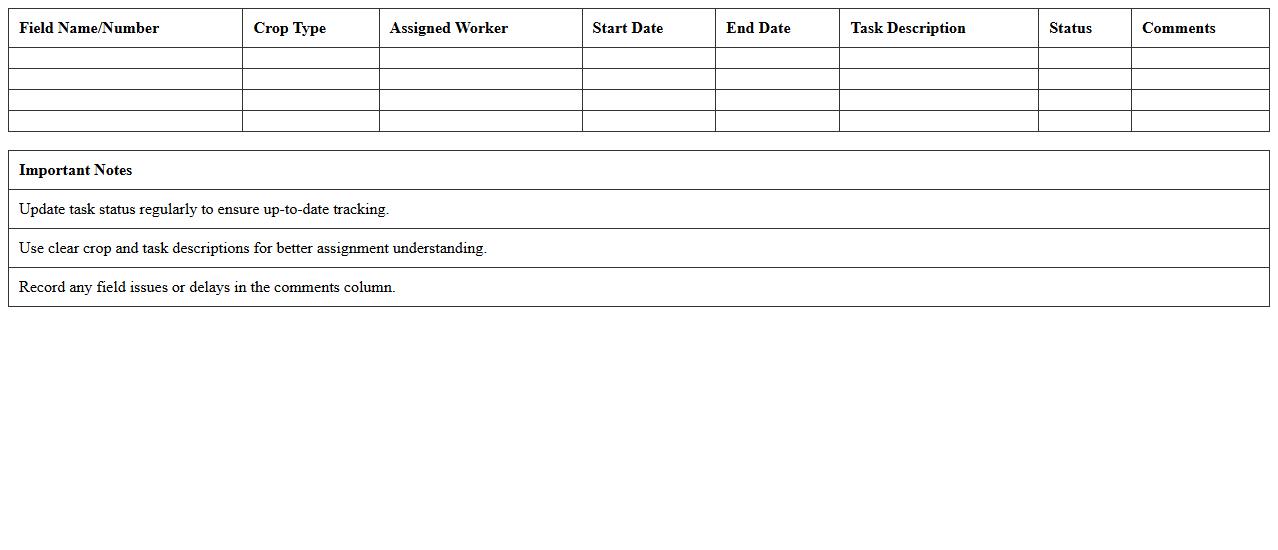 Field Crop Assignment Tracker Excel Sheet