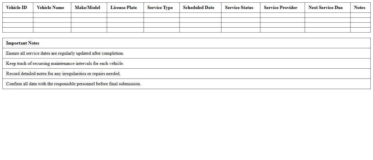 Field Vehicles Service Schedule Template