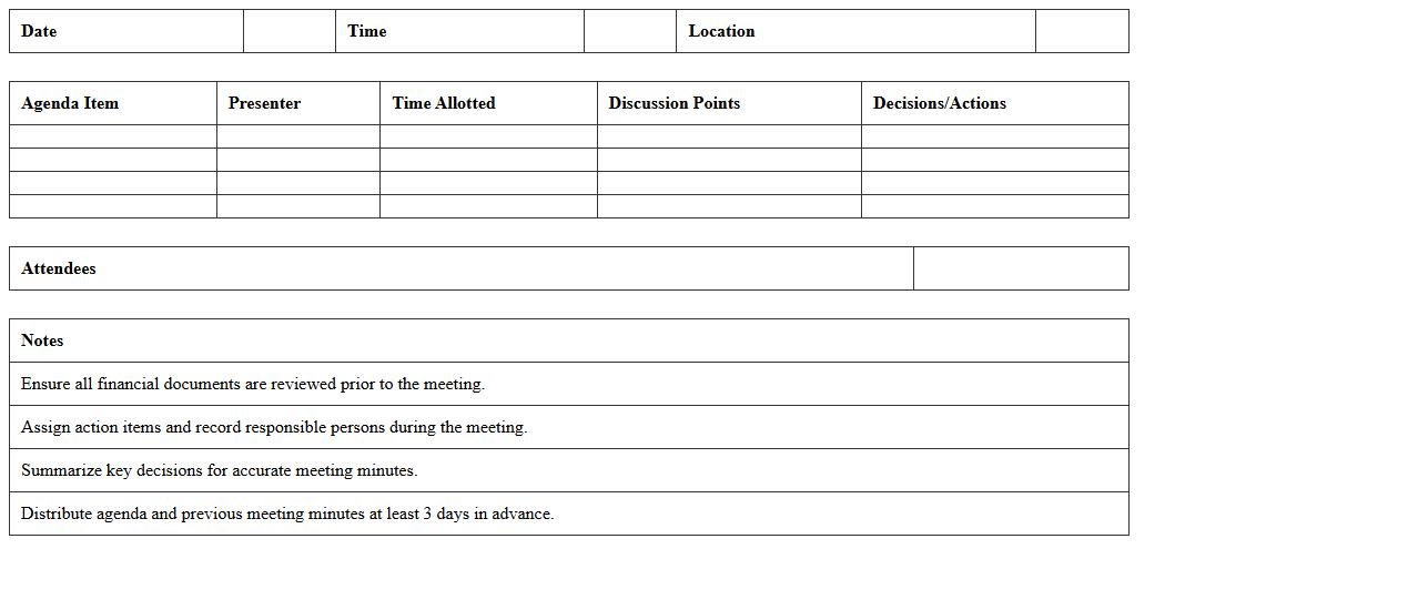 Finance Committee Meeting Agenda Excel Sheet