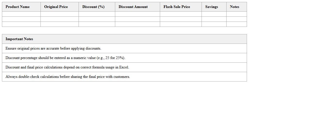 Flash Sale Price Discount Excel Calculator