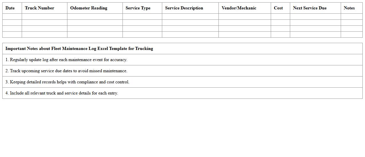 Fleet Maintenance Log Excel Template for Trucking