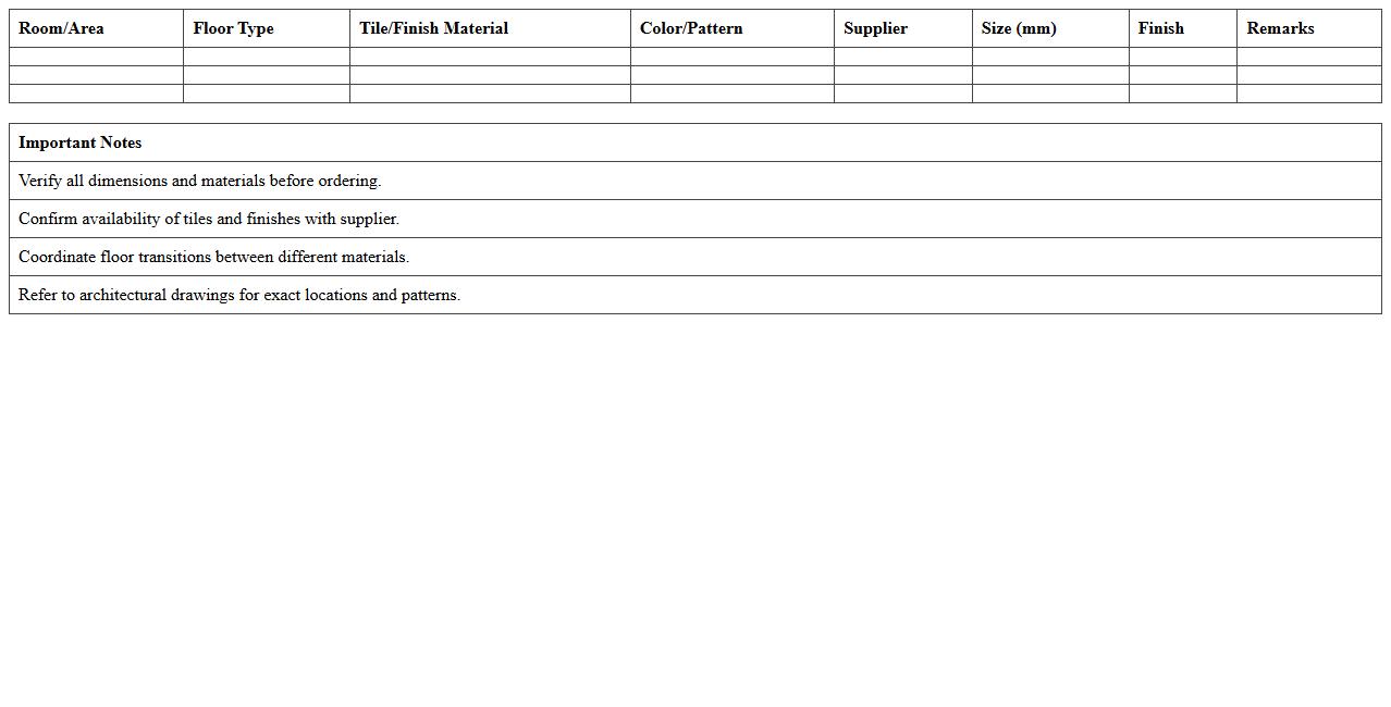 Flooring Tile and Finish Schedule Template