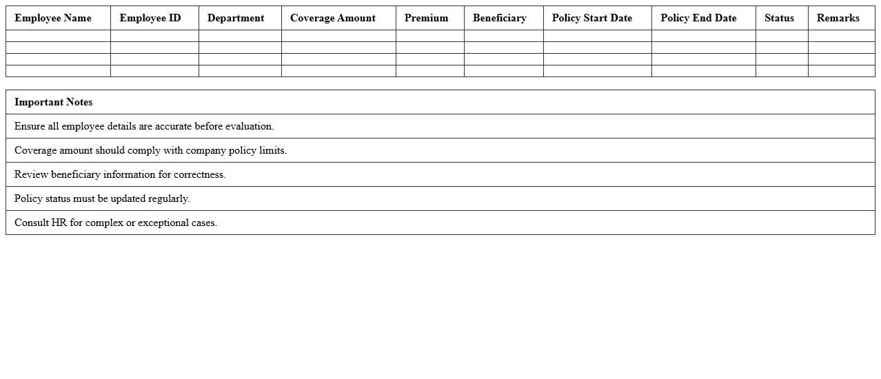 Group Life Insurance Benefits Evaluation Excel Template