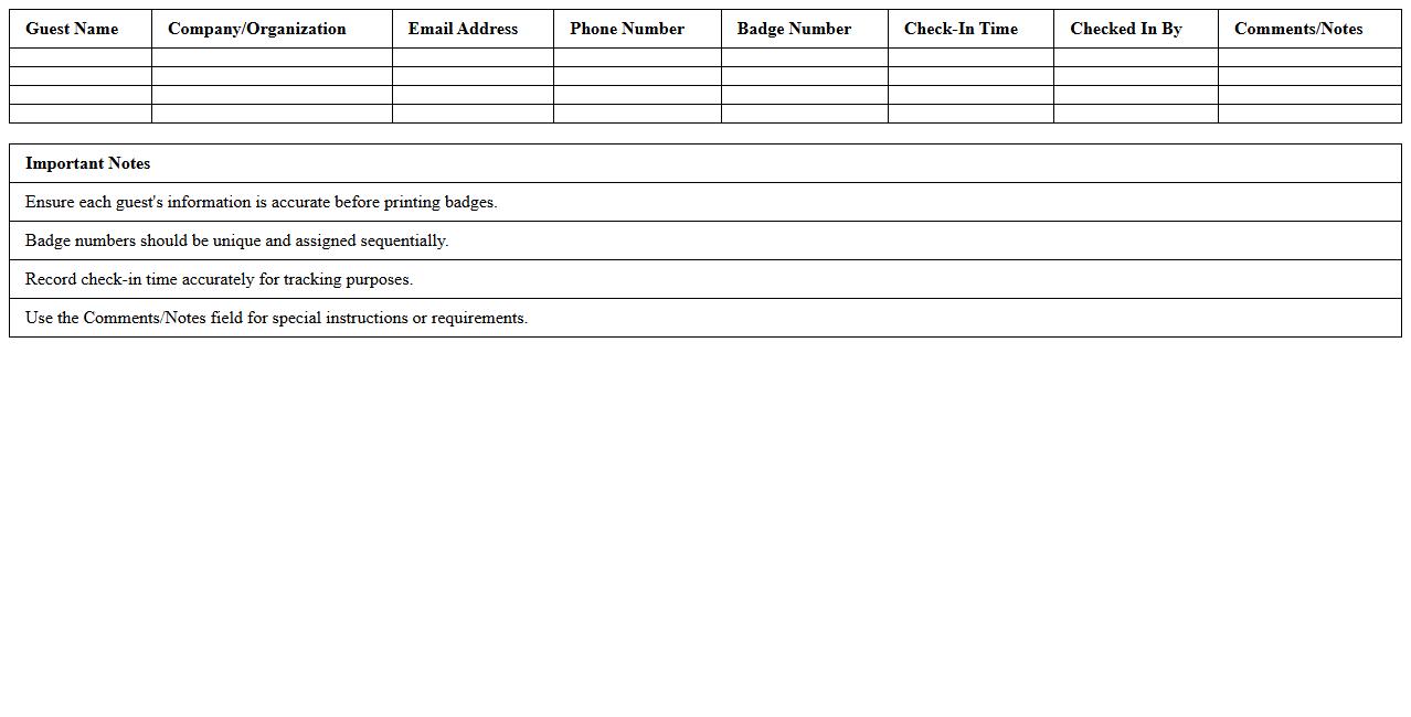 Guest Badge Printing Check-In Excel Template