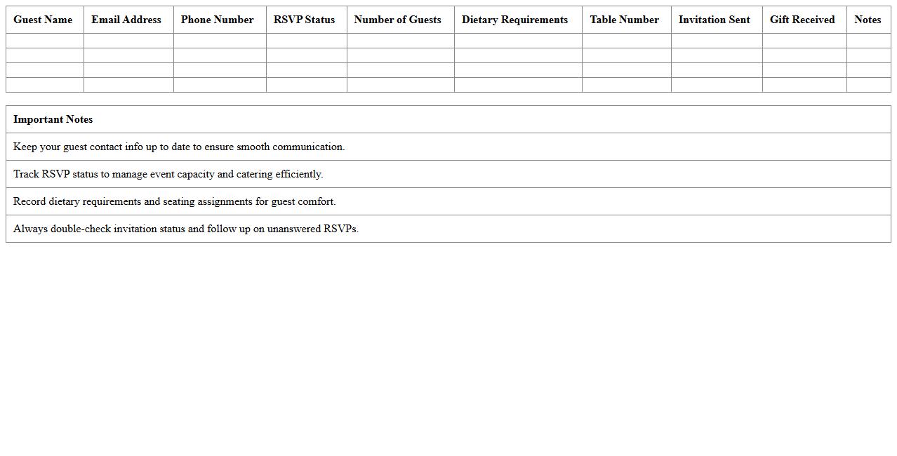 Guest List Management Excel Template for Social Events