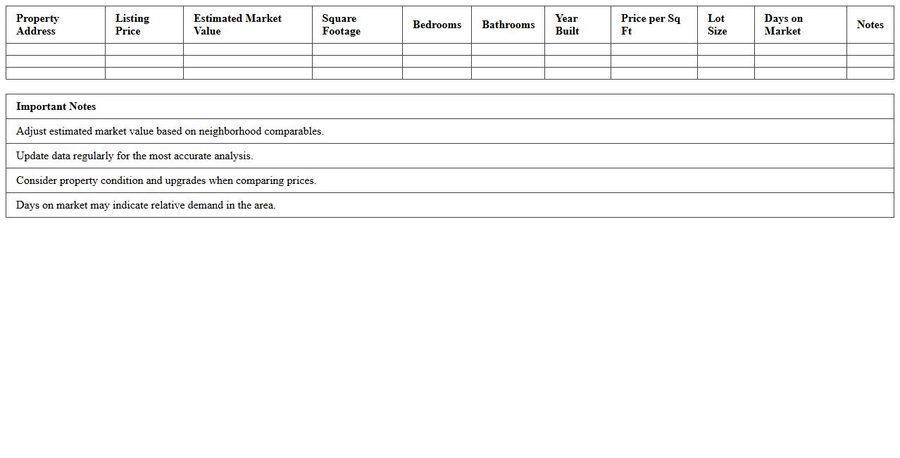 Home Price Analysis Excel Template