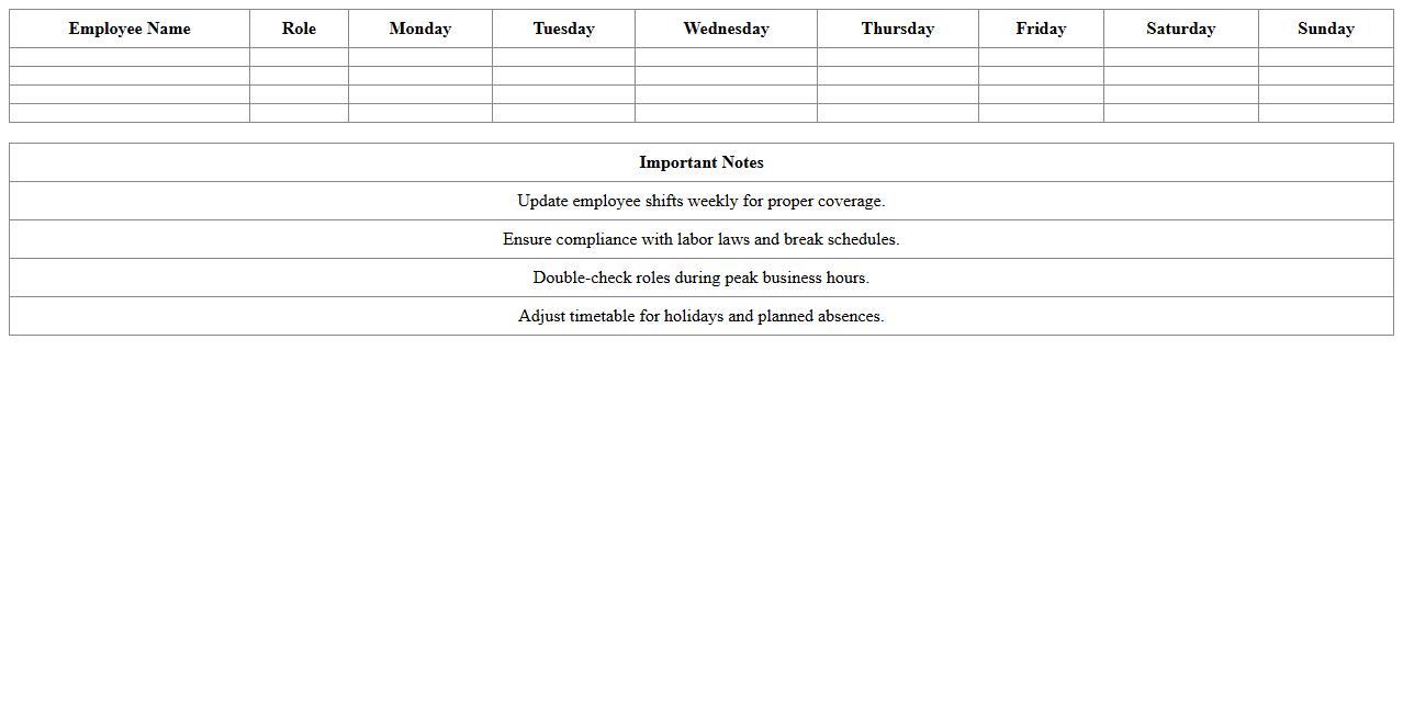 Hospitality Employee Timetable Excel Template