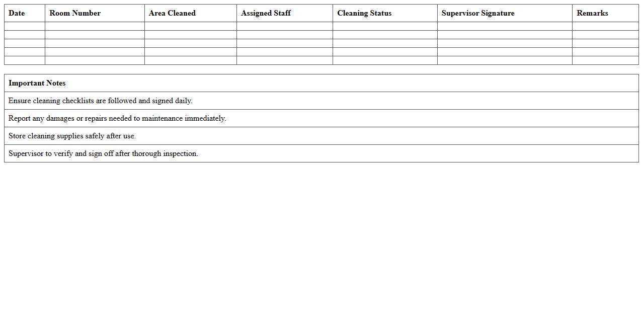 Hostel Cleaning and Upkeep Tracker Template
