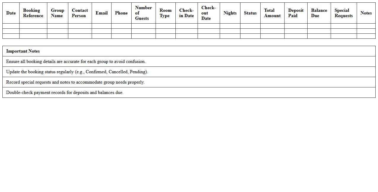 Hostel Group Booking Log Excel Template