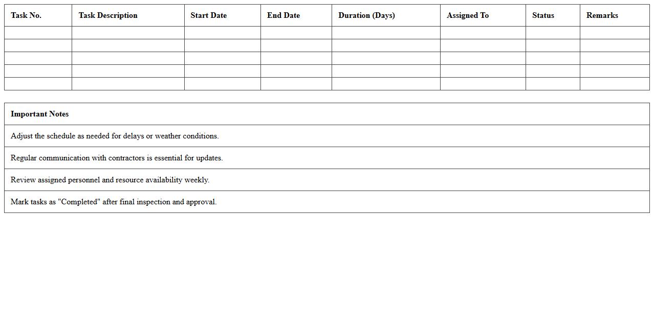 House Construction Work Schedule Planner Excel
