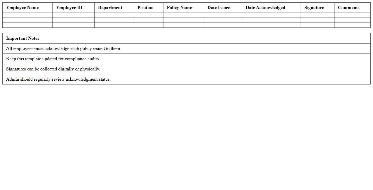 HR Compliance and Policy Acknowledgment Excel Template