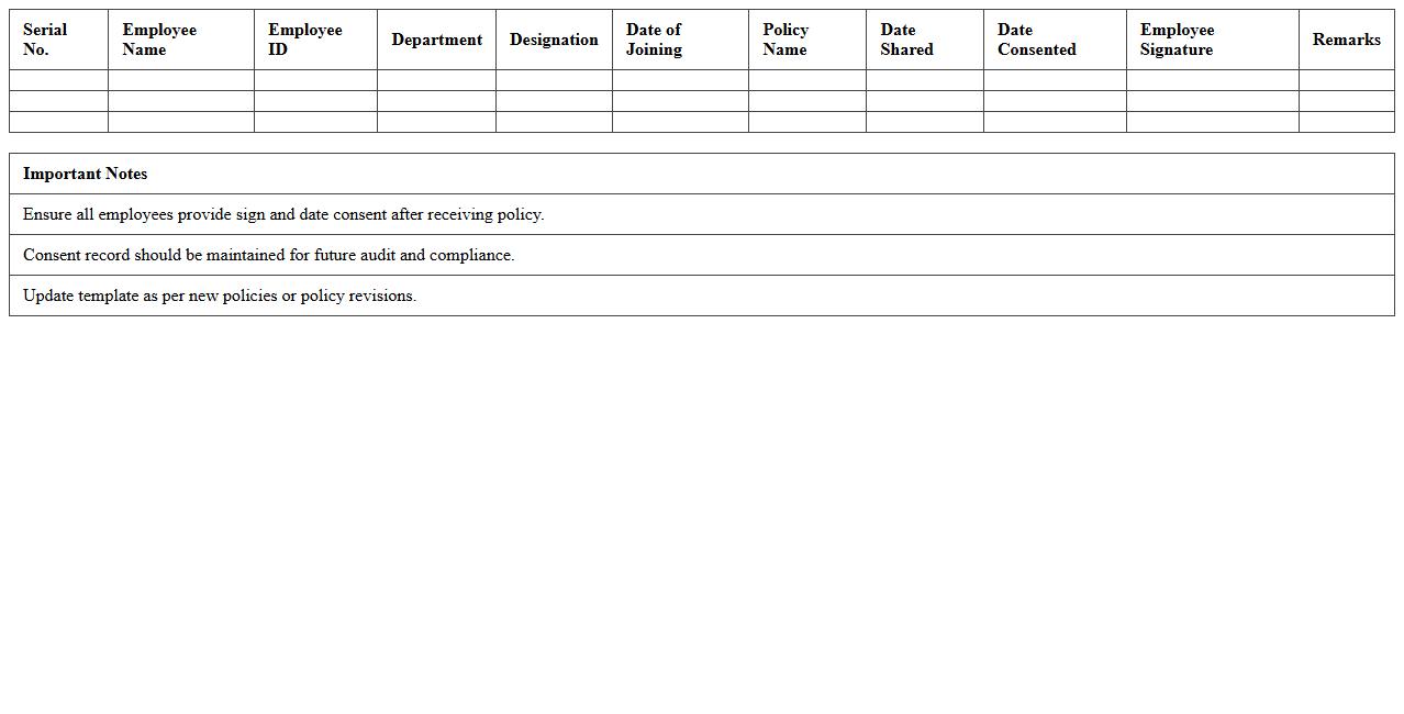 HR Policy Consent Record Sheet Template