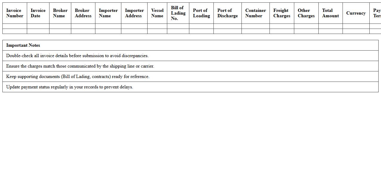 Import Freight Invoice Excel Template for Brokers