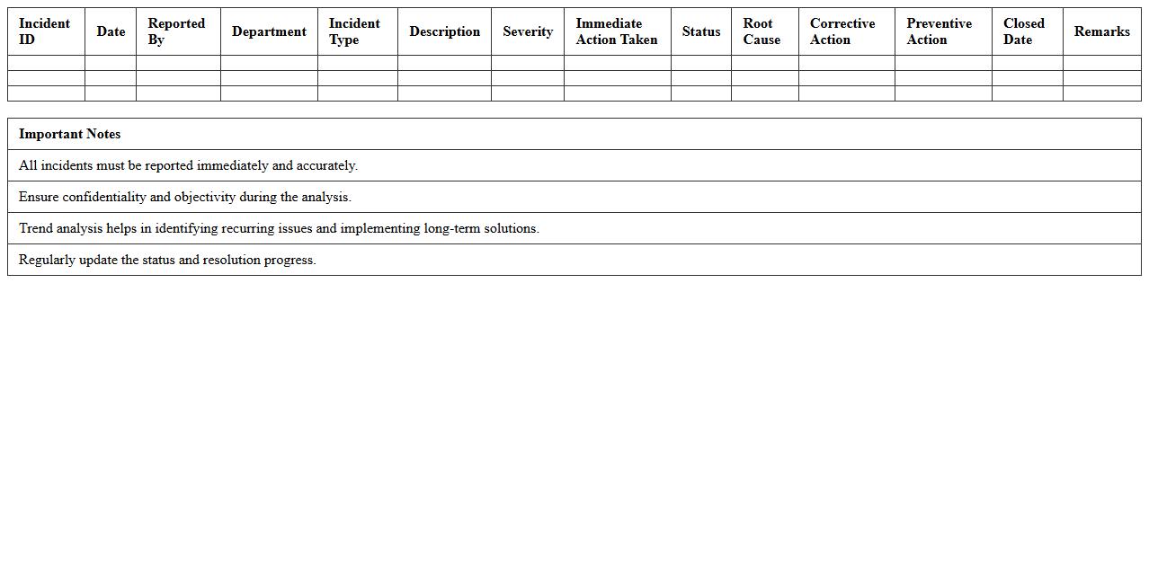 Incident Reporting and Trend Analysis Excel