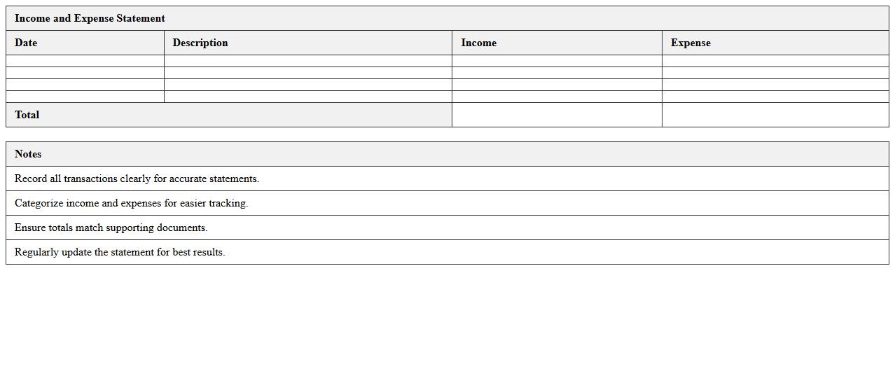 Income and Expense Statement Excel Template