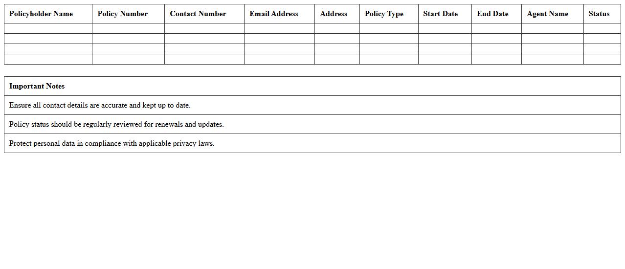 Insurance Policyholder Contacts Excel Template