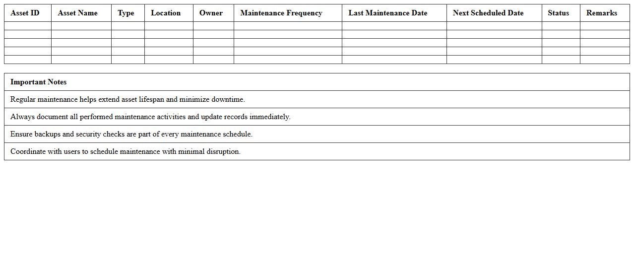 IT Asset Preventive Maintenance Calendar