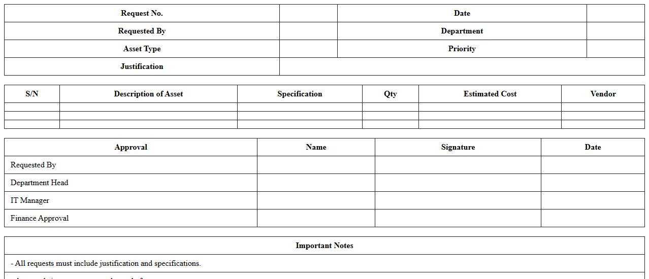 IT Asset Purchase Request Form Excel