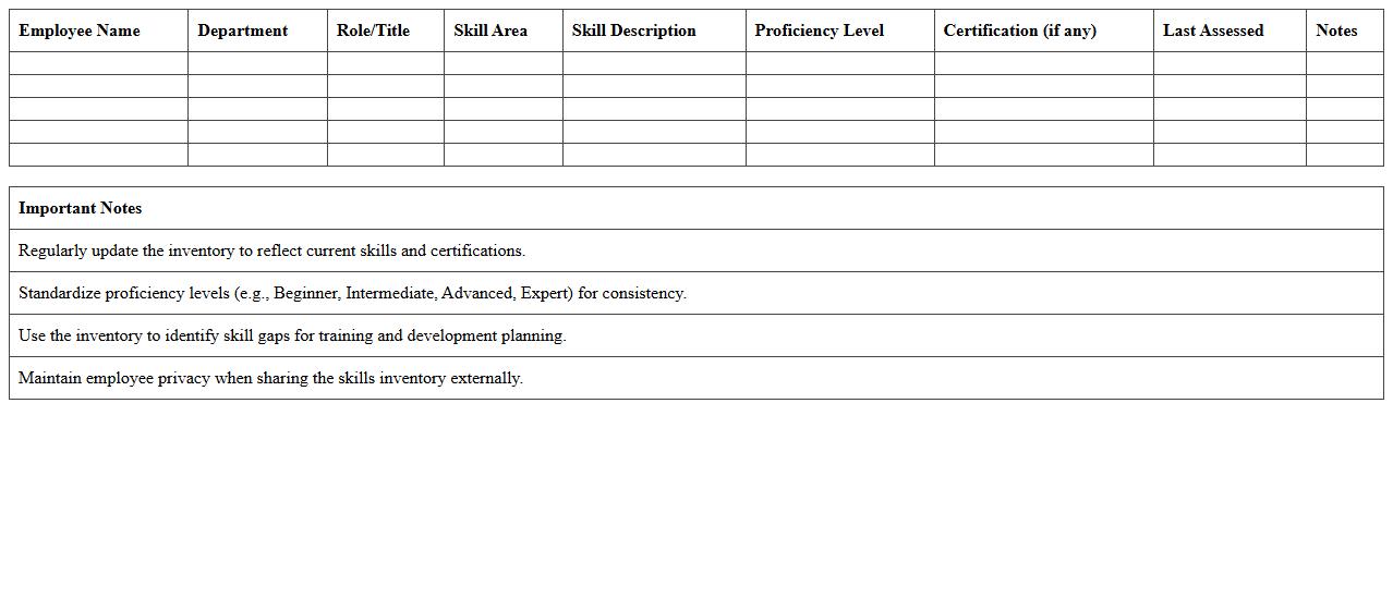 IT Infrastructure Skills Inventory Excel Template