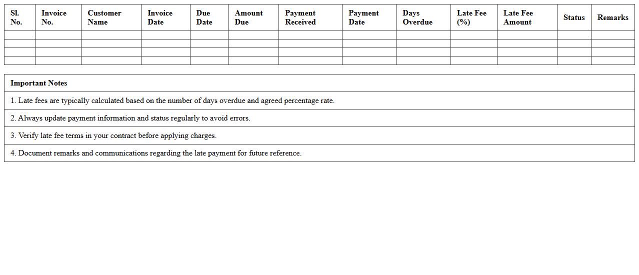 Late Fee Calculation and Tracking Excel Template
