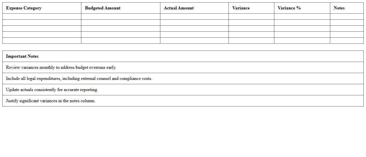Law Department Budget vs Actual Tracker