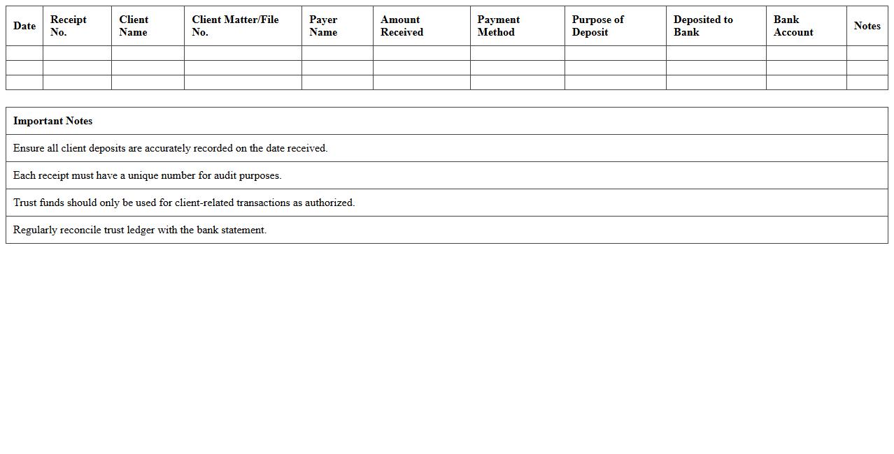 Lawyer Trust Deposit Receipt Log Excel