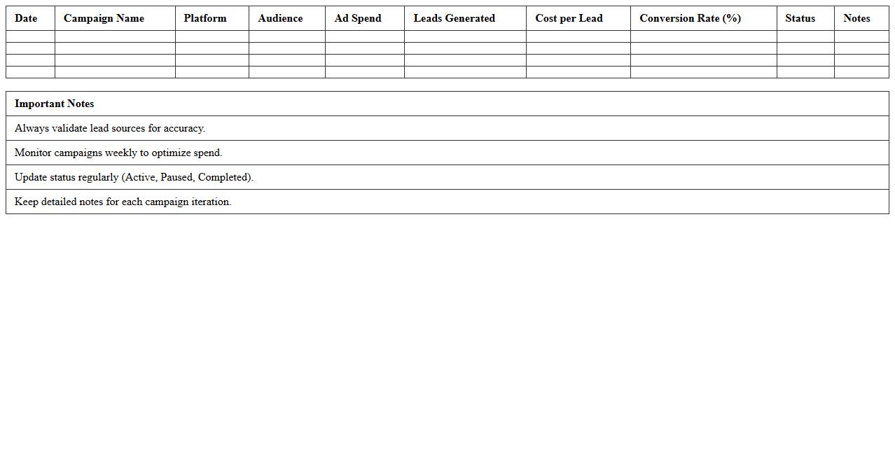 Lead Generation Campaign Tracker Spreadsheet