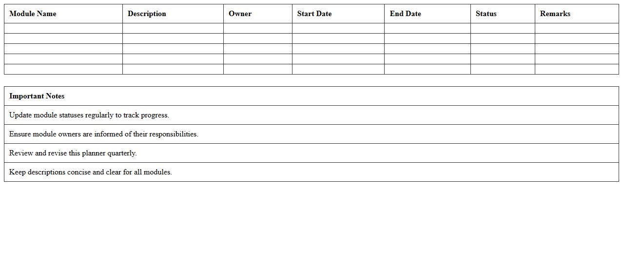 Learning & Development IT Module Planner Excel