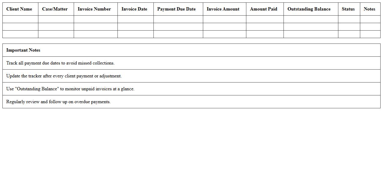 Legal Payment Due Tracker Excel Template for Solo Attorneys