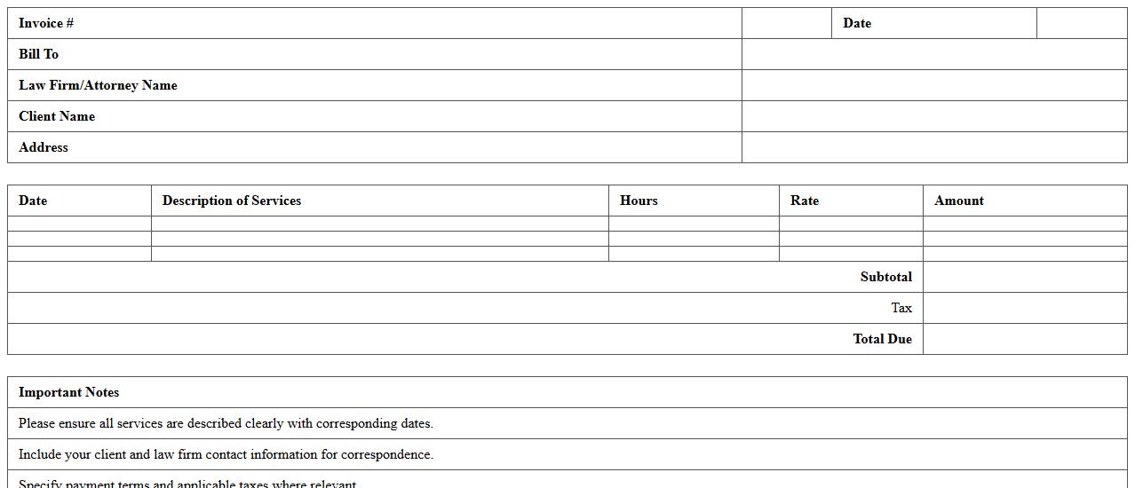 Legal Services Invoice Excel Template