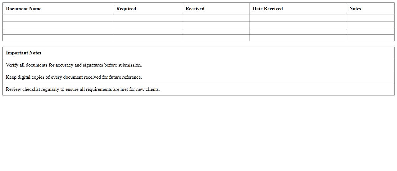Life Insurance New Client Document Checklist Excel Template