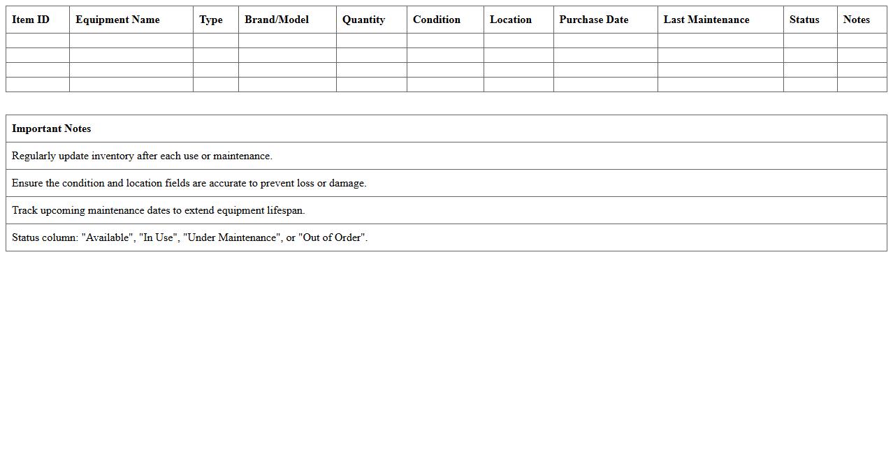 Lighting Equipment Inventory Management Spreadsheet