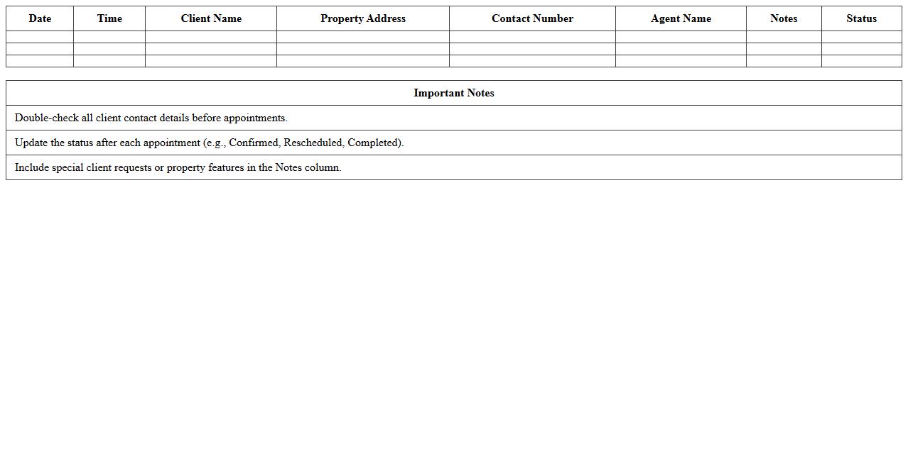 Listing Appointment Schedule Excel Template