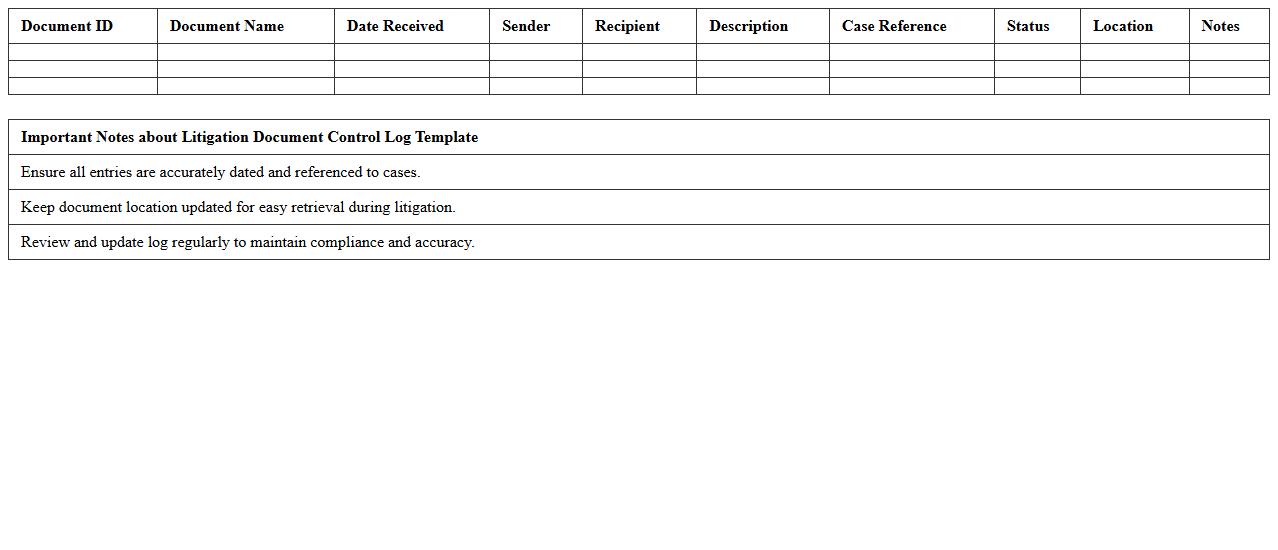 Litigation Document Control Log Template