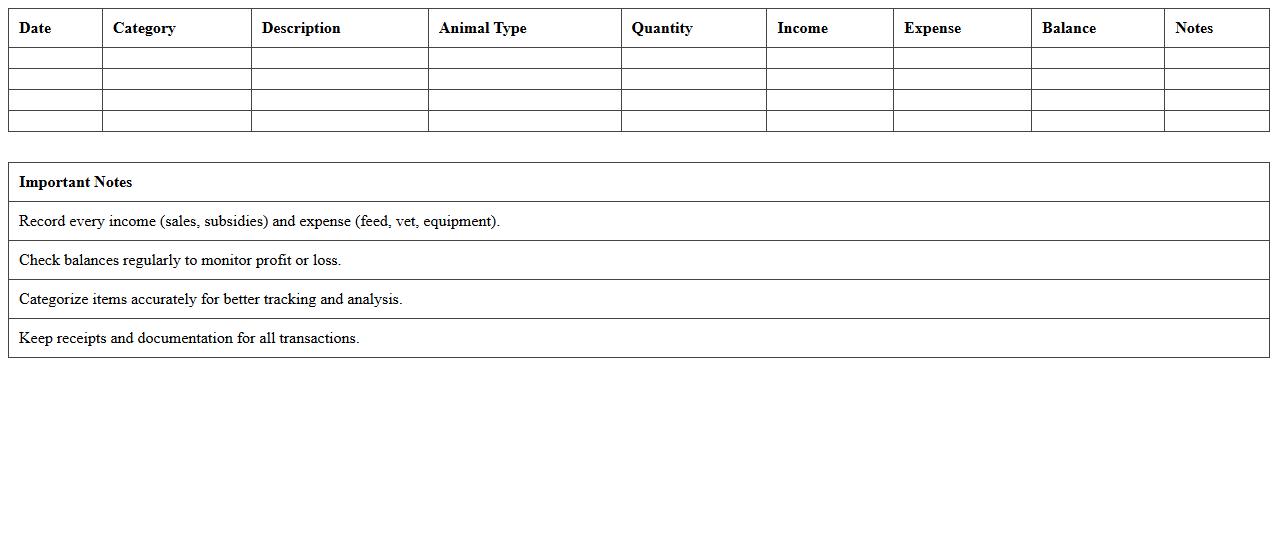 Livestock Income and Expenses Excel Template