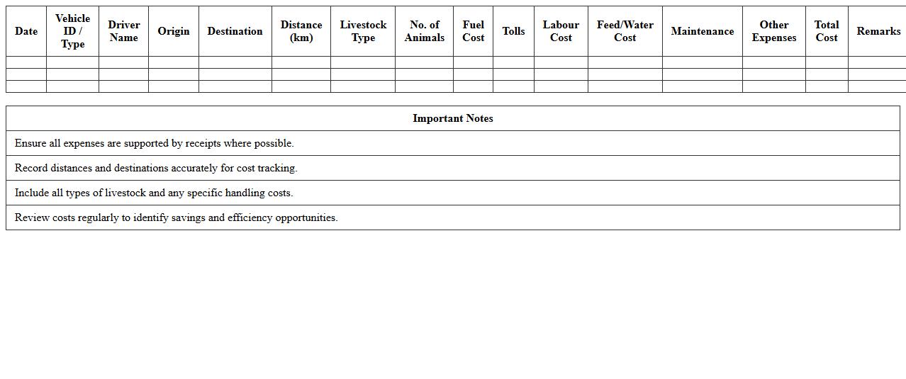 Livestock Transportation & Logistics Cost Template
