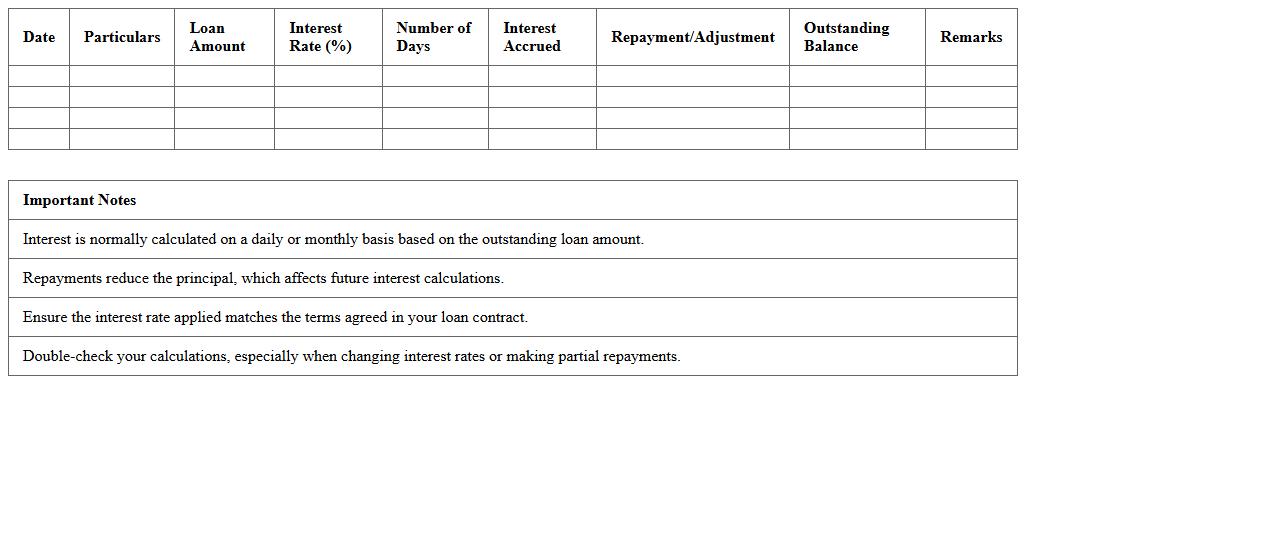 Loan Interest Calculation Workbook