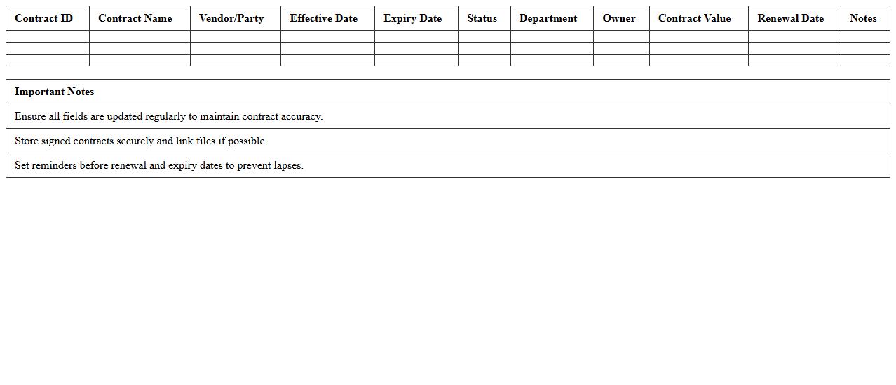 Master Contract Repository Excel Log
