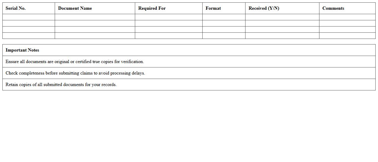 Medical Insurance Claims Onboarding Document Checklist Excel Template
