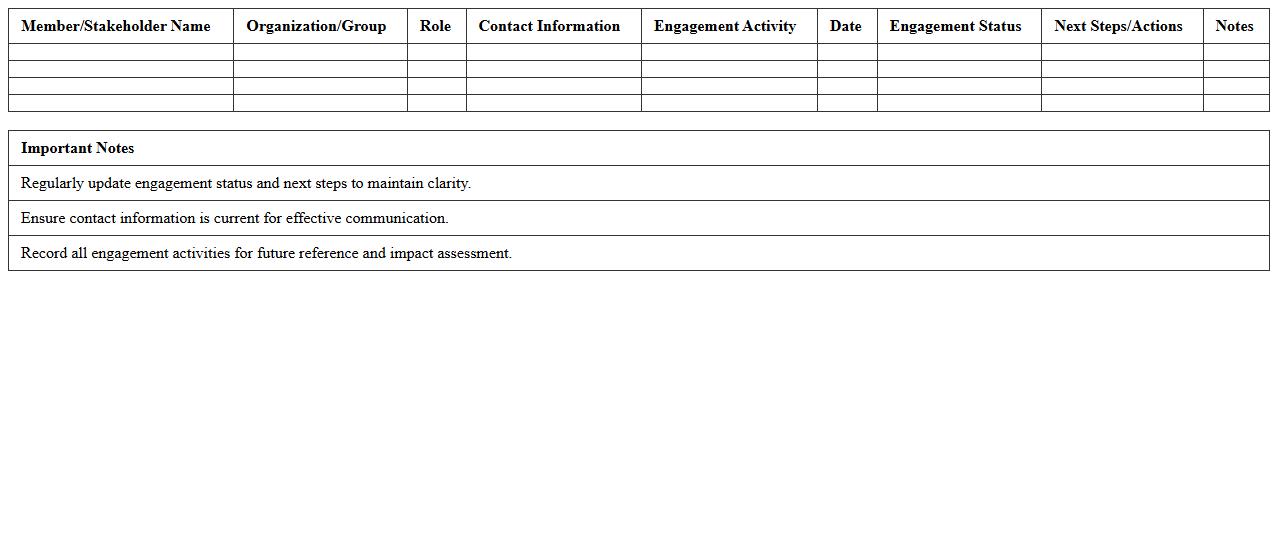 Member Engagement & Stakeholder Tracking Excel Sheet