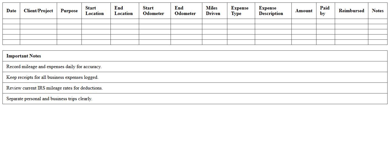 Mileage and Business Expense Log Excel Sheet for Freelancers