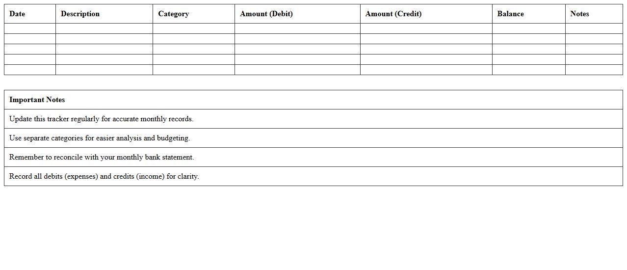 Monthly Banking Transaction Tracker Excel Template