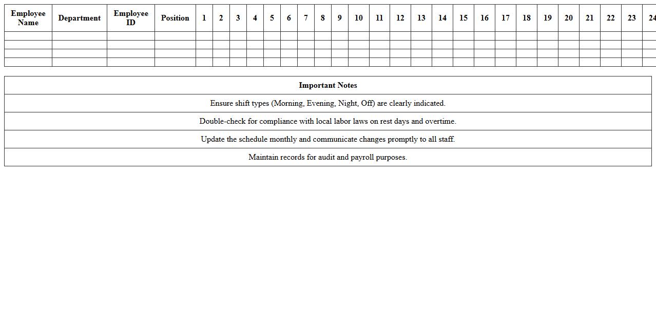 Monthly Employee Shift Assignment Template