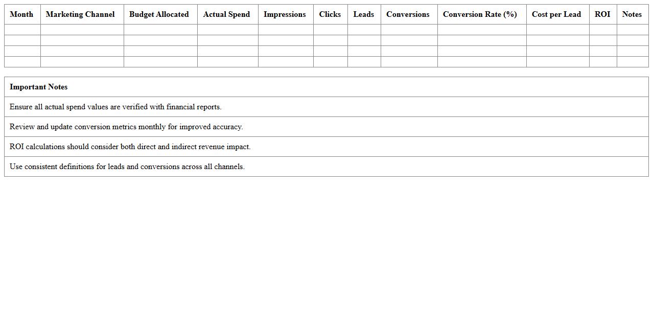 Monthly Marketing Performance Analysis Excel