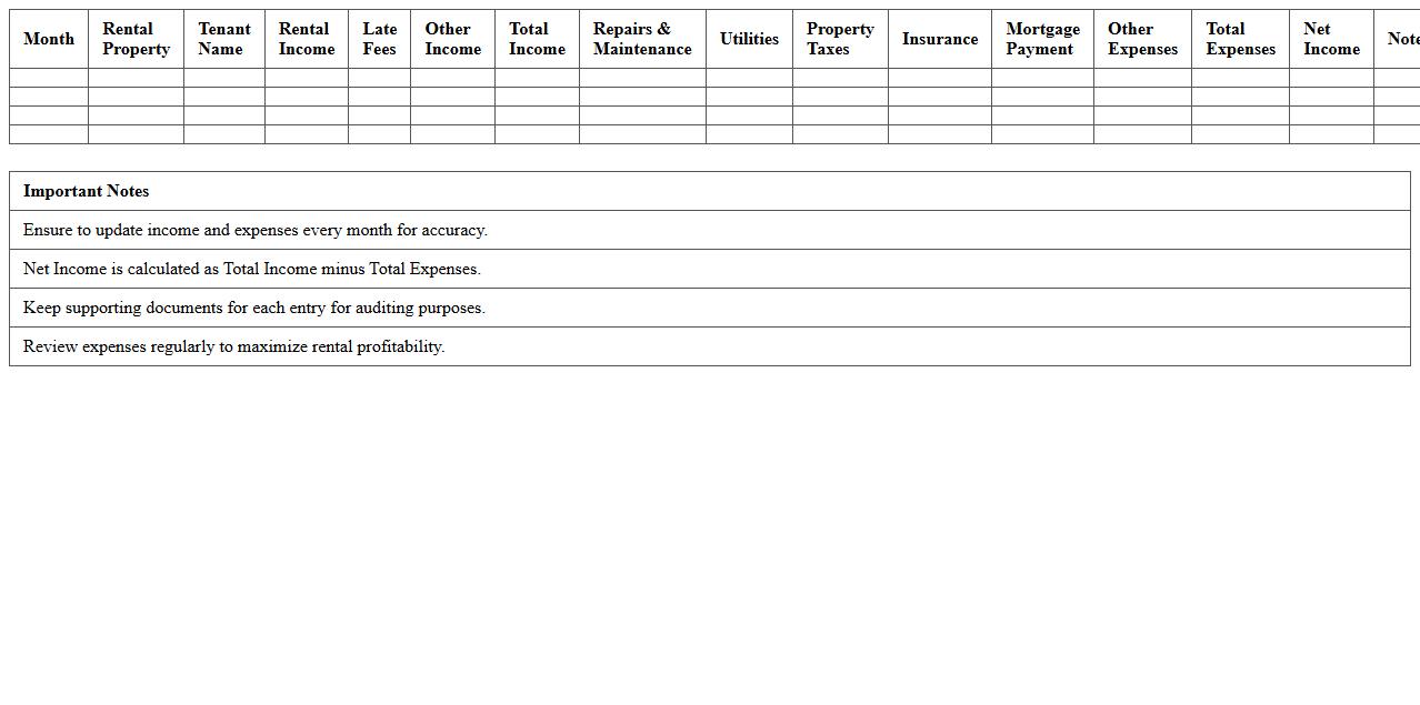 Monthly Rental Income and Expense Tracker Excel Template