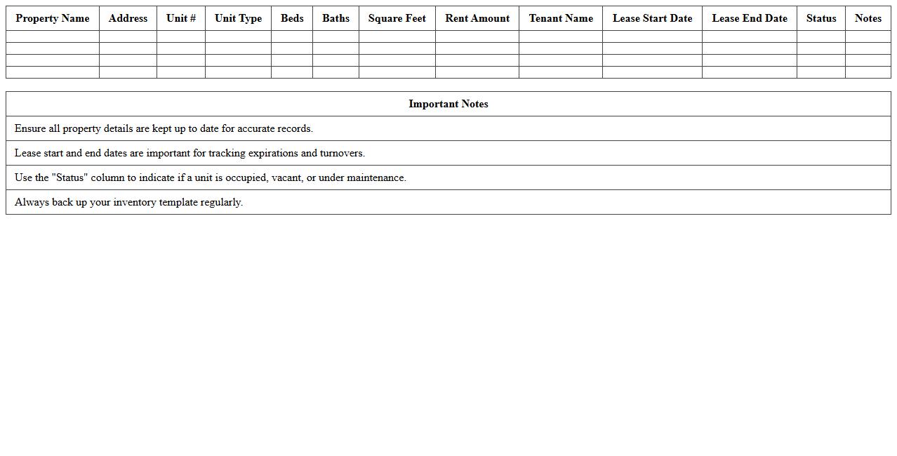 Multifamily Properties Inventory Excel Template