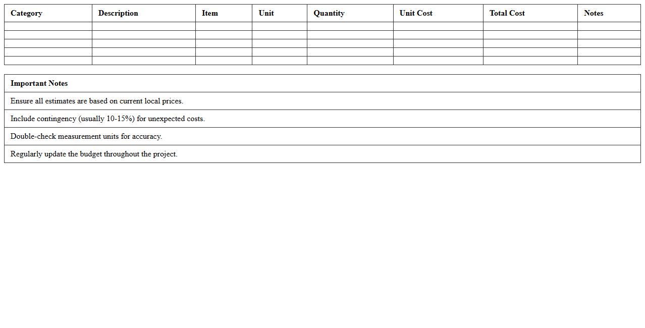 New House Building Detailed Budget Template